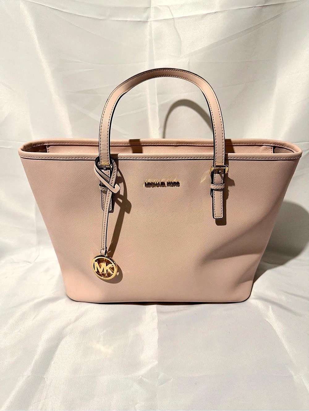 Michael Kors Jet Set Item Saffiano Leather Top-Zip Tote Pink